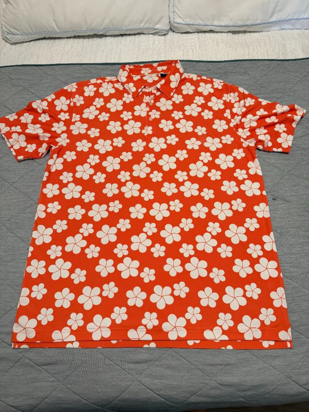 Vintage Style Mens Golf Polo Mauna Kea Resort Plumeria OrangeWhite XL